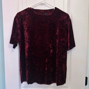 Crushed Velvet Wine Red Short Sleeve Top